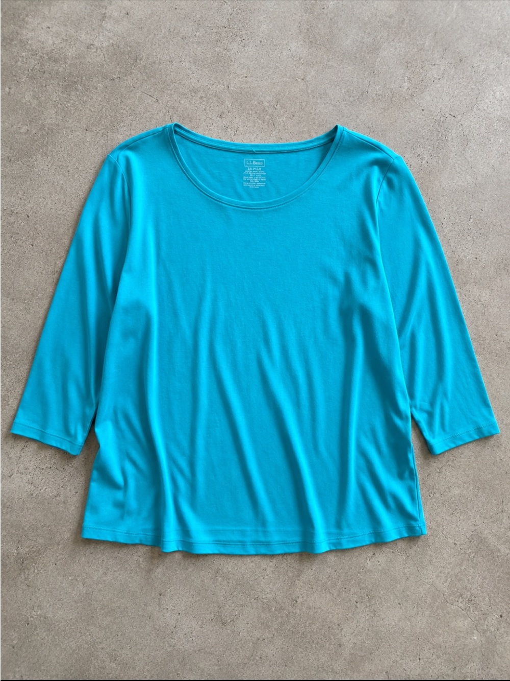 L.L.Bean Womenโs 1X Plus Supima Cotton 3/4 Sleeve Shirt Turquoise Blue Classic